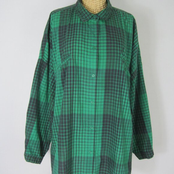 Vtg Diane Von Furstenberg Women 22W Plus Green Black Plaid LS Shirt Blouse Top - Picture 1 of 12